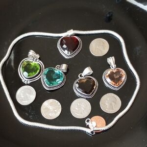 925-Sterling Silver-Stamped - Necklace Set w/ FIVE HEART PENDANTS BUNDLE!